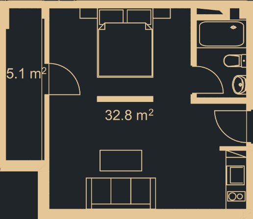 studio, 36.9 m², 13 floor in "Green Side Gonio"