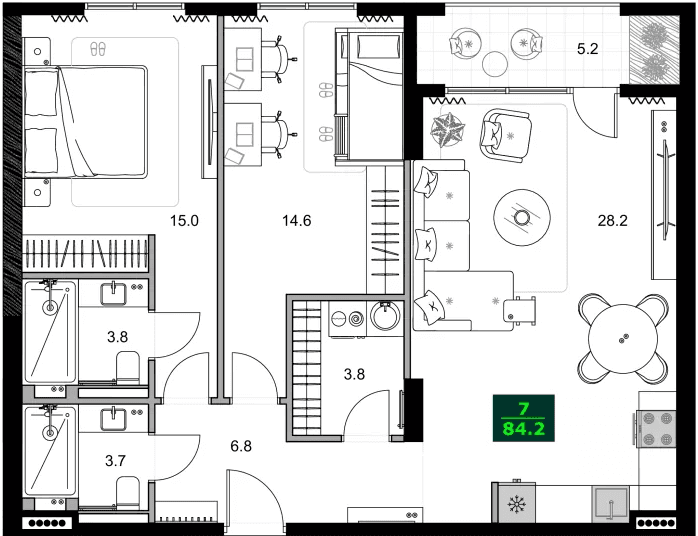 3-комнатная квартира, 84.2 м², 7 этаж в ЖК "SUMMER 365"