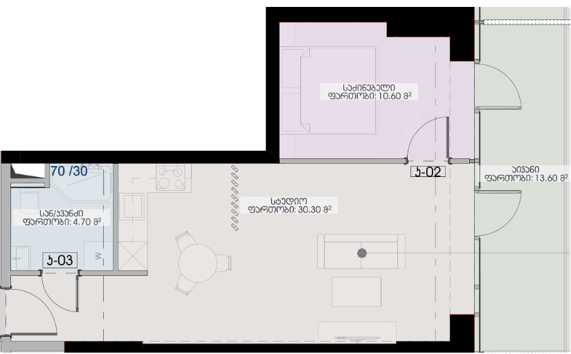 1-комнатная квартира, 59.2 м², 6 этаж в ЖК "Geuz Towers"