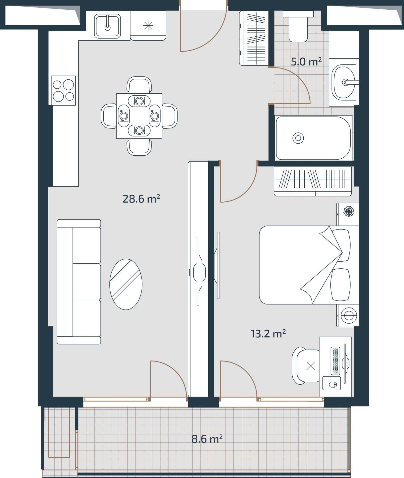 1-комнатная квартира, 55.4 м², 15 этаж в ЖК "Artex Parkline"