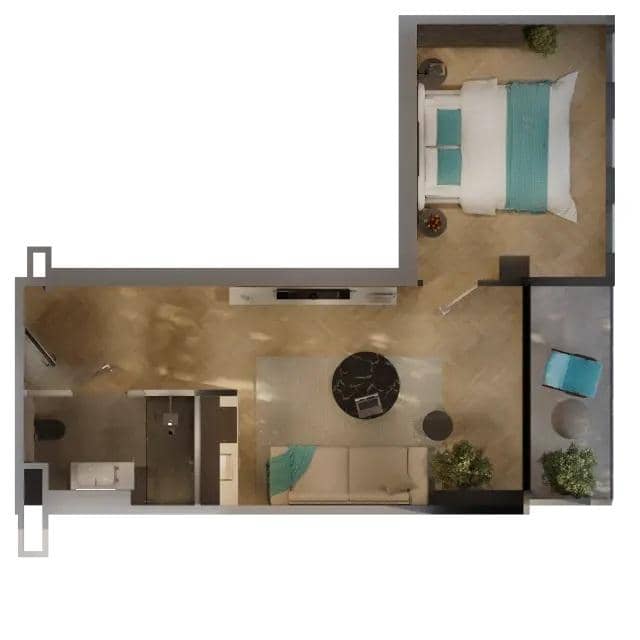 1-room, 46.4 m²