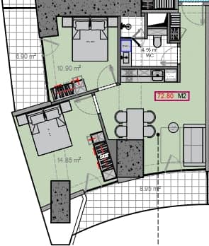 2-room, 75.9 m²