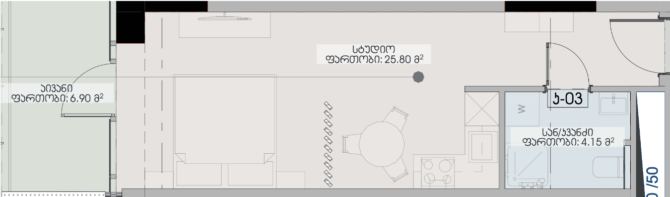 {{roomApartmentOrStudio}}, 36.85 მ², 22 სართული, Geuz Towers ბათუმში