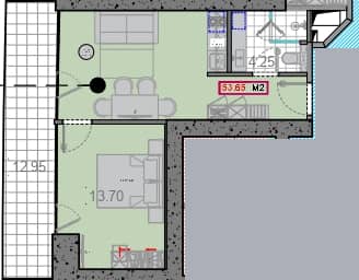 {{roomApartmentOrStudio}}, 53.65 მ², 20 სართული, Alliance Centropolis ბათუმში