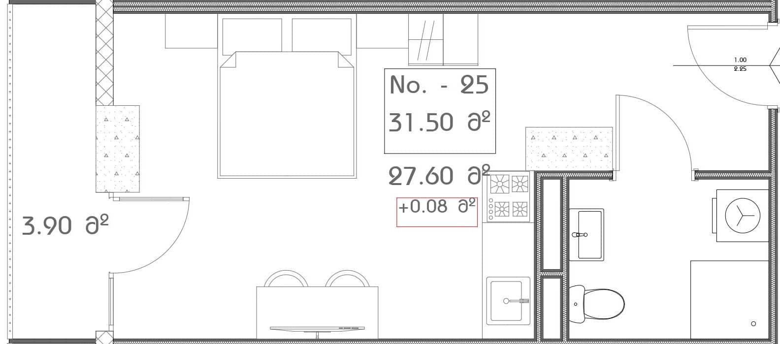 {{roomApartmentOrStudio}}, 31.5 m², 13 floor, Mardi Aquapark Wellness Resort in Batumi