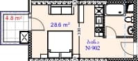 {{roomApartmentOrStudio}}, 33.4 m², 9 floor, Aquapark Residence in Batumi
