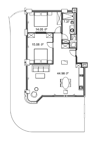 2-room, 150.2 m², Floor 13