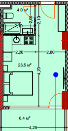 Студия, 35 м², этаж 2
