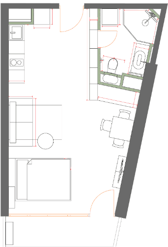 Studio, 40.3 m², Floor 21
