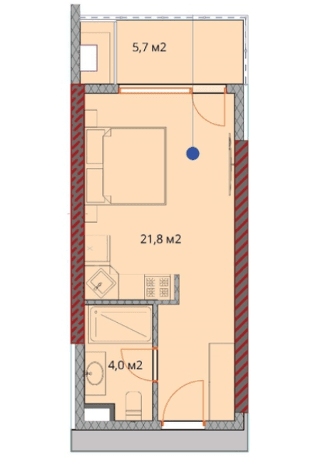 {{roomApartmentOrStudio}}, 32.1 მ², 20 სართული, OKTO Art House ბათუმში
