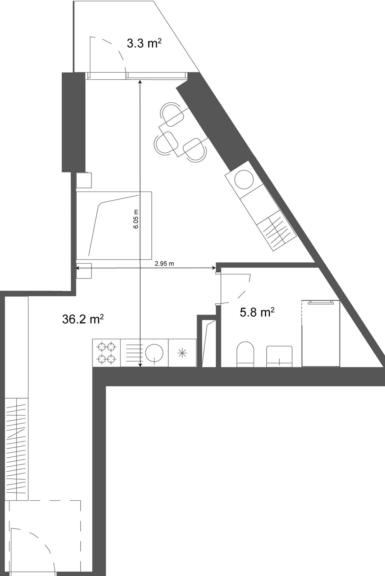Studio, 39.5 m², Floor 30