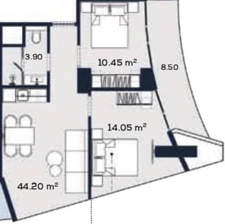 {{roomApartmentOrStudio}}, 64.05 მ², 48 სართული, Alliance Centropolis ბათუმში