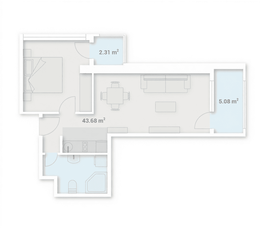 两居室, 51.1 m²