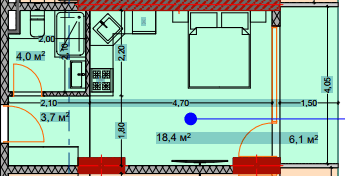 Studio, 32.7 m², of 4