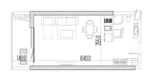 Studio, 34.7 m², Floor 31