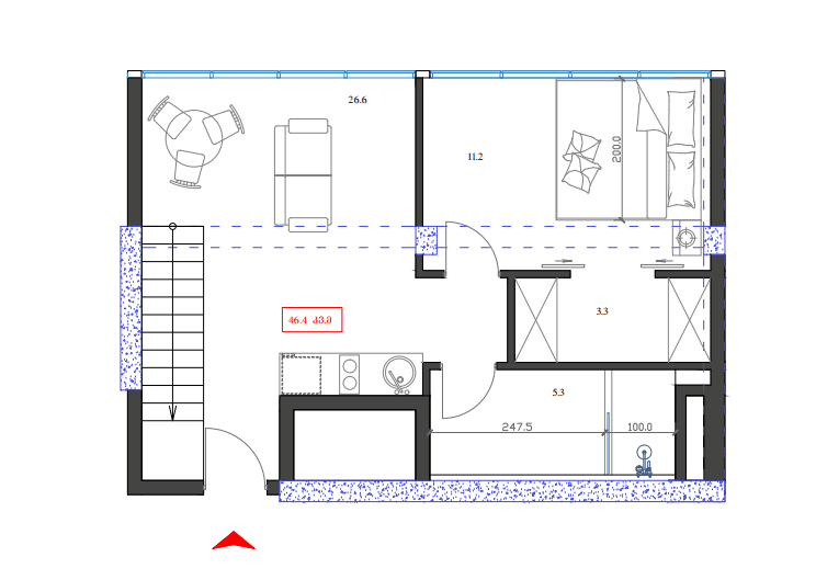 1-room, 46.4 m², Floor 18