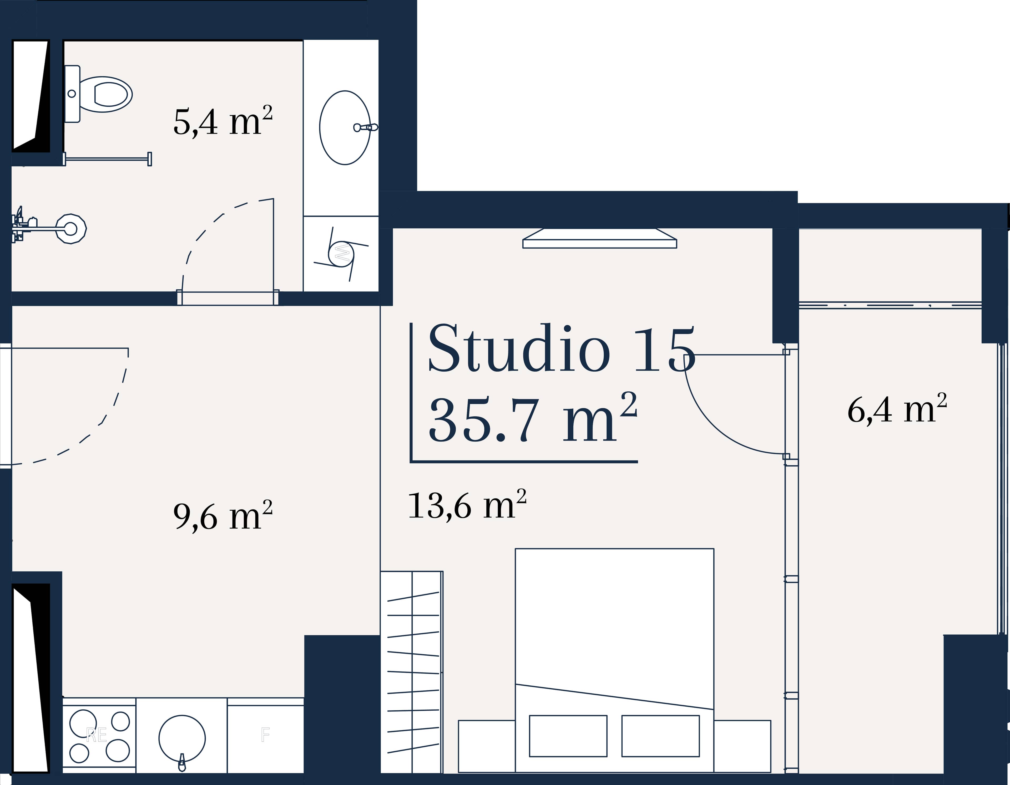 Studio, 35.7 m²