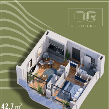 {{roomApartmentOrStudio}}, 42.7 m², 4 floor, OG Residence in Batumi