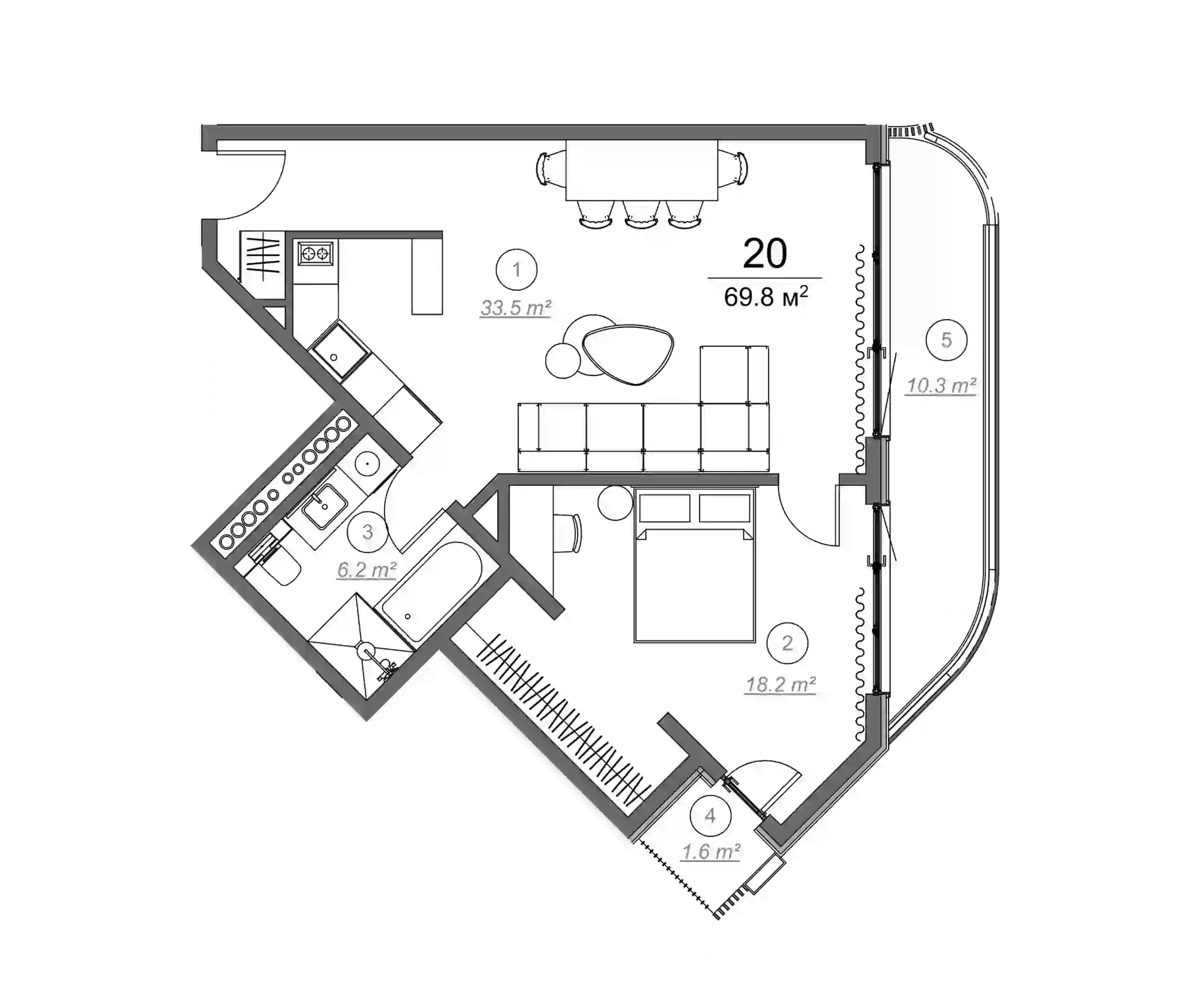 1-room, 74.7 m², Floor 3