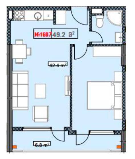 {{roomApartmentOrStudio}}, 49.2 м², 16 этаж в ЖК "New Boulevard Residence"