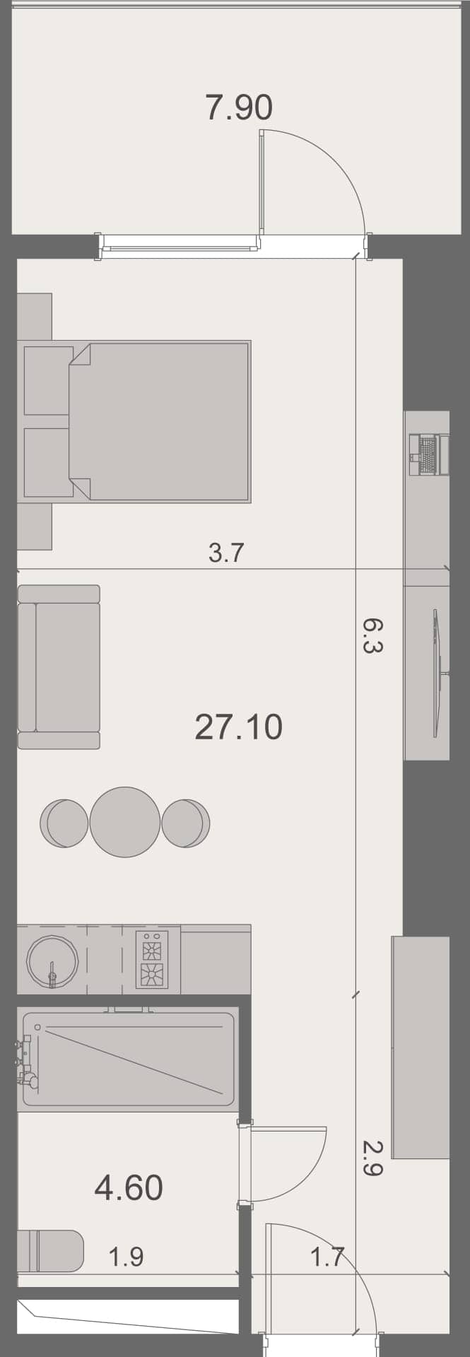 {{roomApartmentOrStudio}}, 39.5 მ², 13 სართული, Stay & Rent ბათუმში