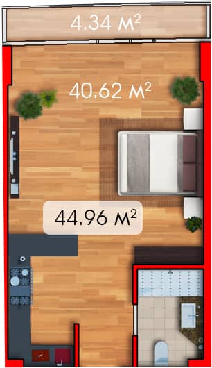 Студия, 45 м², этаж 10