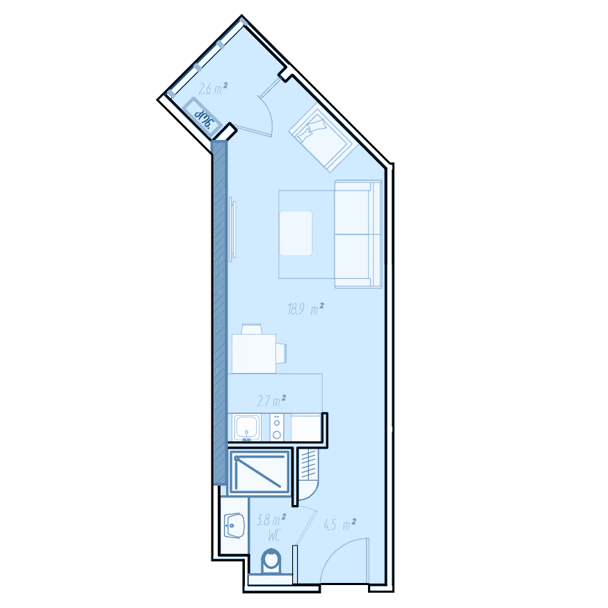 {{roomApartmentOrStudio}}, 33.9 მ², 36 სართული, BlueSky Tower ბათუმში
