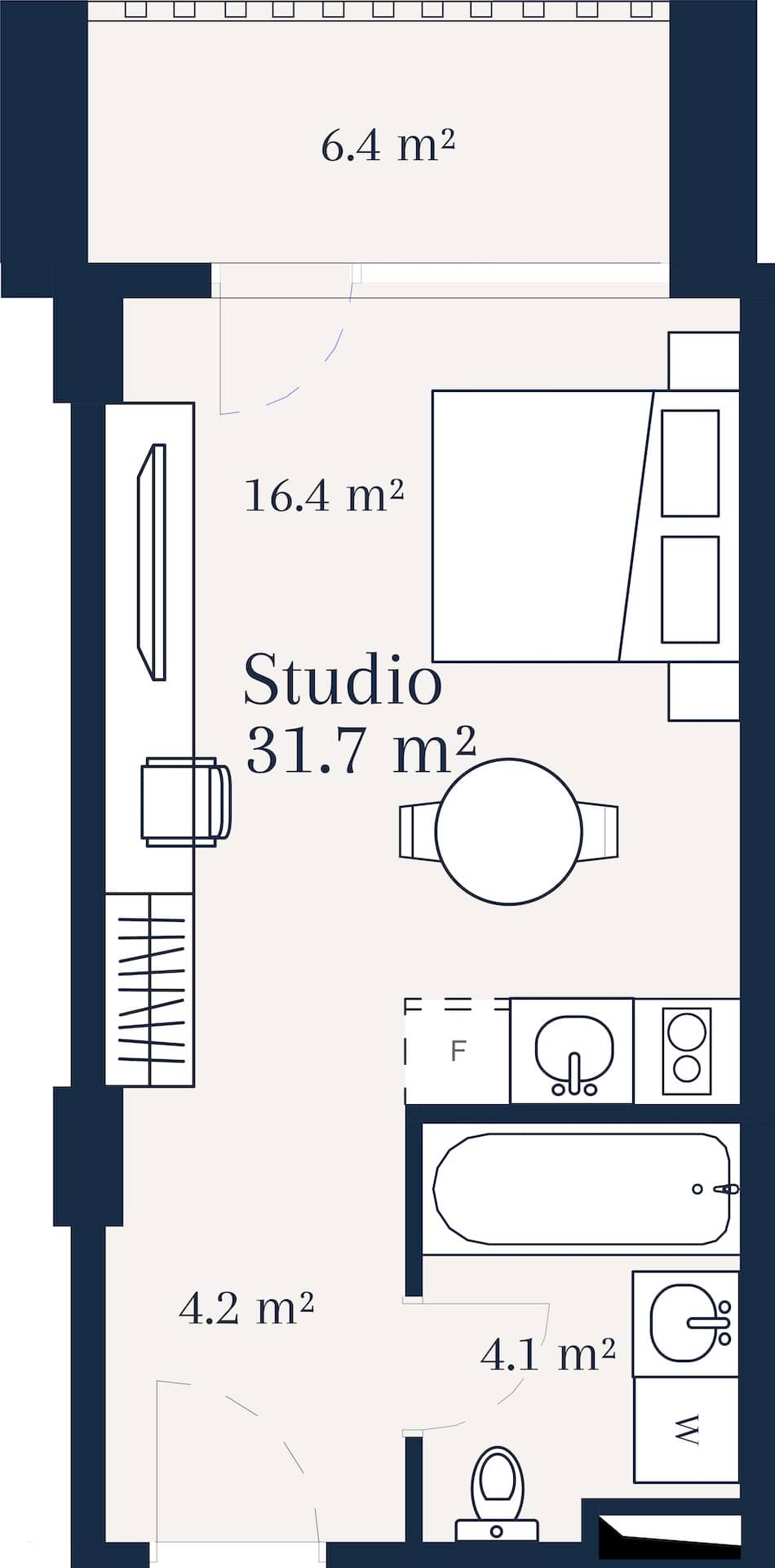 Студия, 31.7 м²