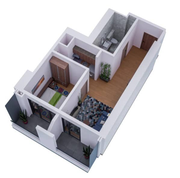 一居室, 47.6 m²