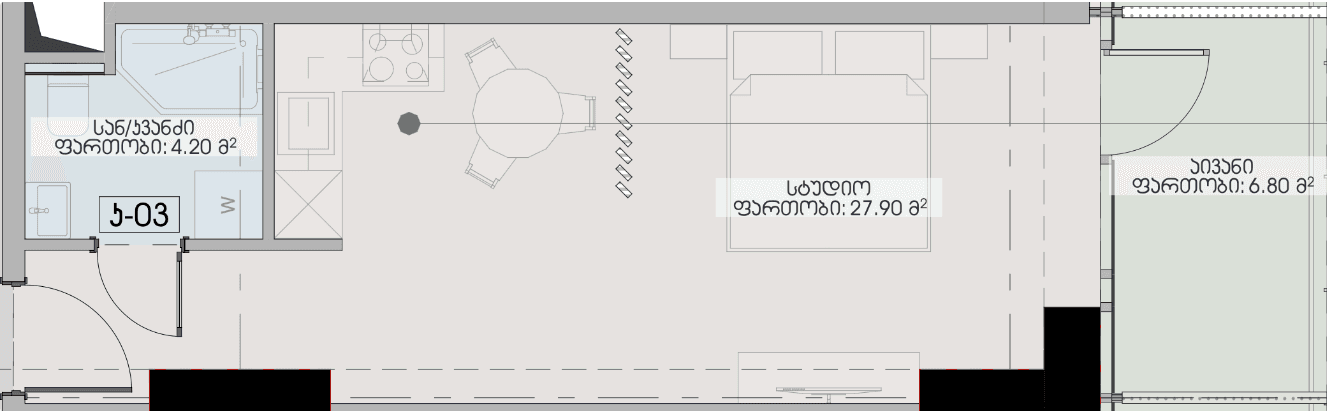 {{roomApartmentOrStudio}}, 38.9 მ², 15 სართული, Geuz Towers ბათუმში