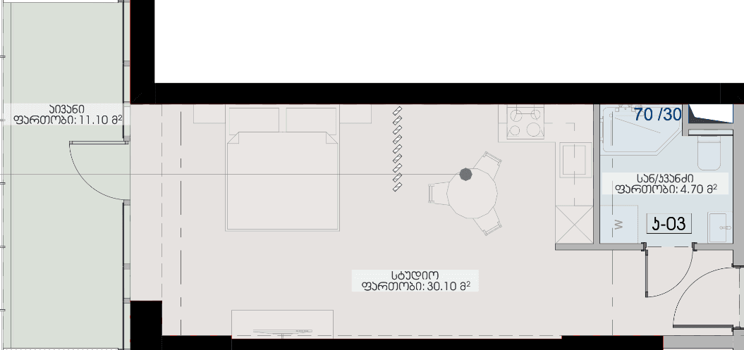 Studio, 45.9 m², Floor 17