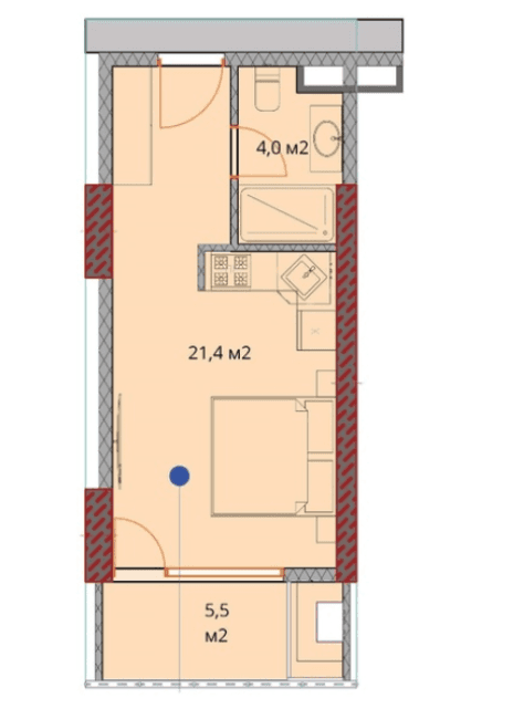 {{roomApartmentOrStudio}}, 31.7 მ², 12 სართული, OKTO Art House ბათუმში