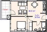 {{roomApartmentOrStudio}}, 53.3 მ², 7 სართული, Aquapark Residence ბათუმში