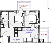 {{roomApartmentOrStudio}}, 59.4 m², 14 floor, Aquapark Residence in Batumi