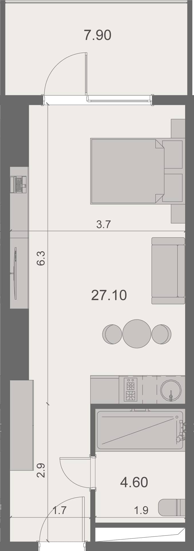 {{roomApartmentOrStudio}}, 39.5 მ², 20 სართული, Stay & Rent ბათუმში