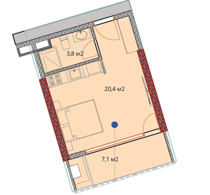 {{roomApartmentOrStudio}}, 32.4 მ², 10 სართული, OKTO Art House ბათუმში