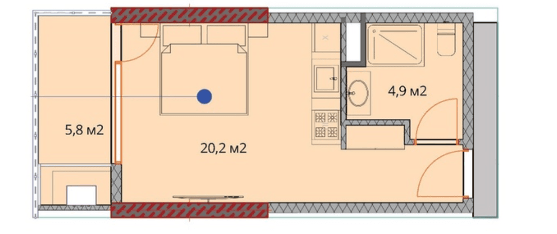 {{roomApartmentOrStudio}}, 31.9 m², 12 floor, OKTO Art House in Batumi