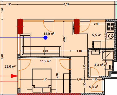 2-room, 67.5 m², Floor 7