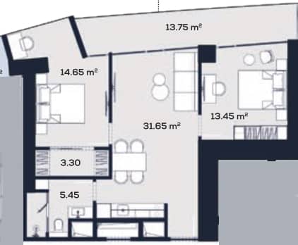 {{roomApartmentOrStudio}}, 82.25 მ², 52 სართული, Alliance Centropolis ბათუმში