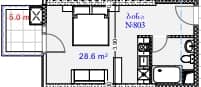 {{roomApartmentOrStudio}}, 33.6 м², 8 этаж в ЖК "Aquapark Residence"