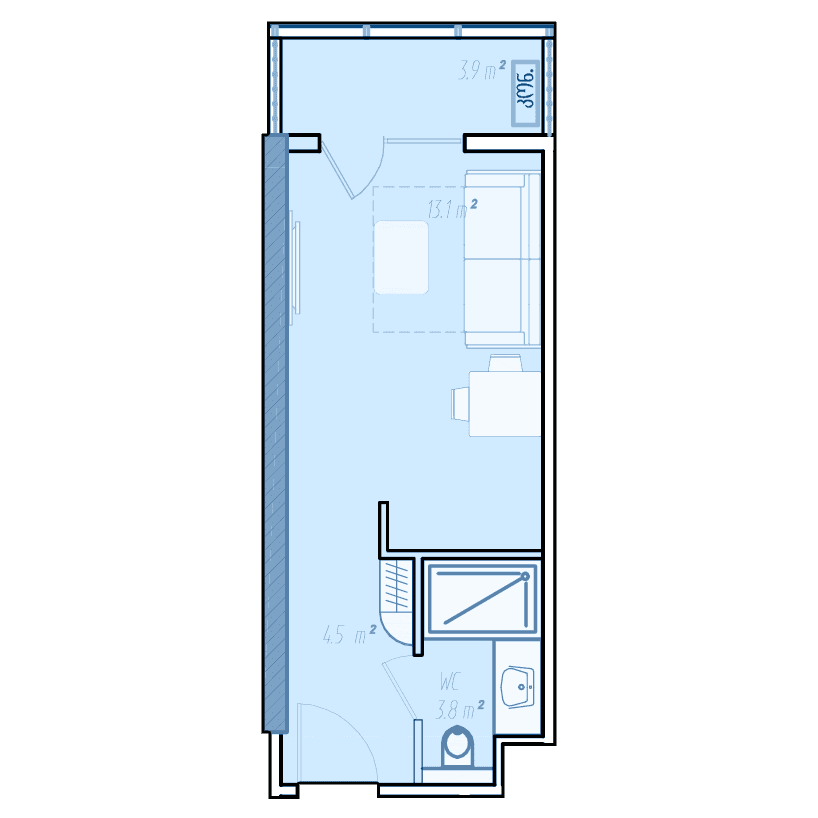 {{roomApartmentOrStudio}}, 29 მ², 30 სართული, BlueSky Tower ბათუმში