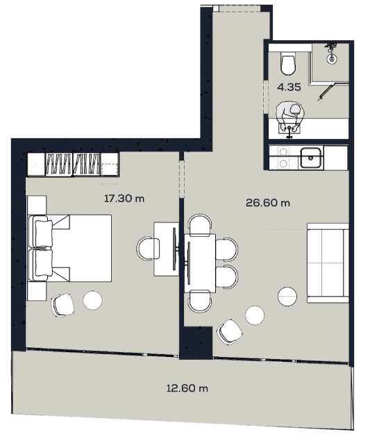 1-room, 60.9 m², Floor 51