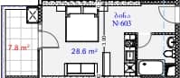 სტუდიო, 36.4 მ², სართული 6