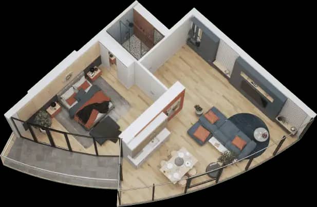 1-room, 62.8 m², Floor 28