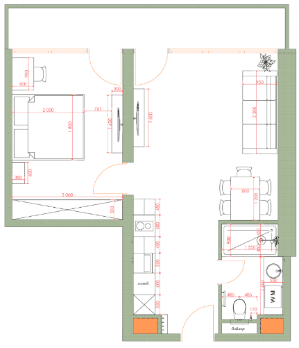 1-room, 54.3 m², Floor 33