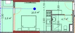 {{roomApartmentOrStudio}}, 31.2 მ², 27 სართული, OKTO Art House ბათუმში