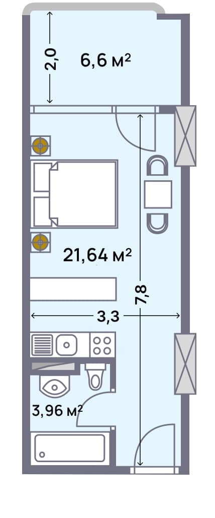 {{roomApartmentOrStudio}}, 32.2 m², 9 floor, Wyndham Grand Aqua in Batumi