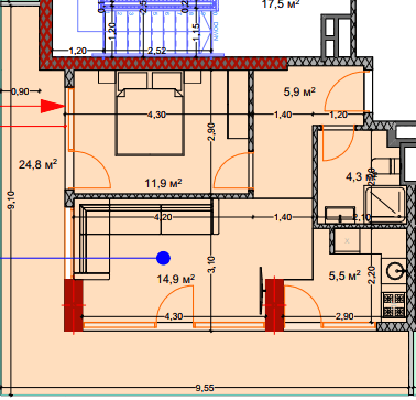 2-room, 69.5 m², Floor 7