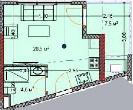 Studio, 33.1 m², of 22