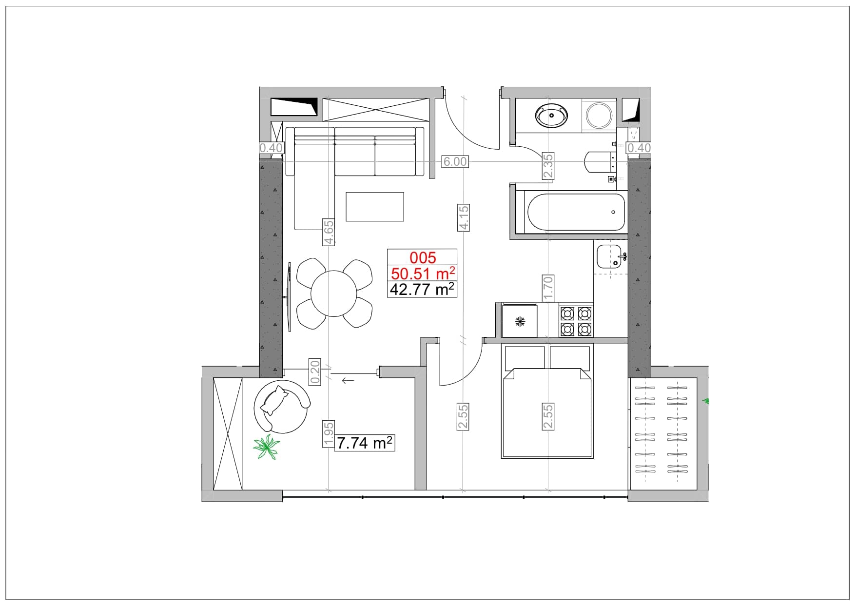 2-room, 50.5 m²